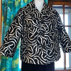 LAURA ASHLEY Vintage Retro Metallic Silver and Black Cropped Jacket Jackie O PM